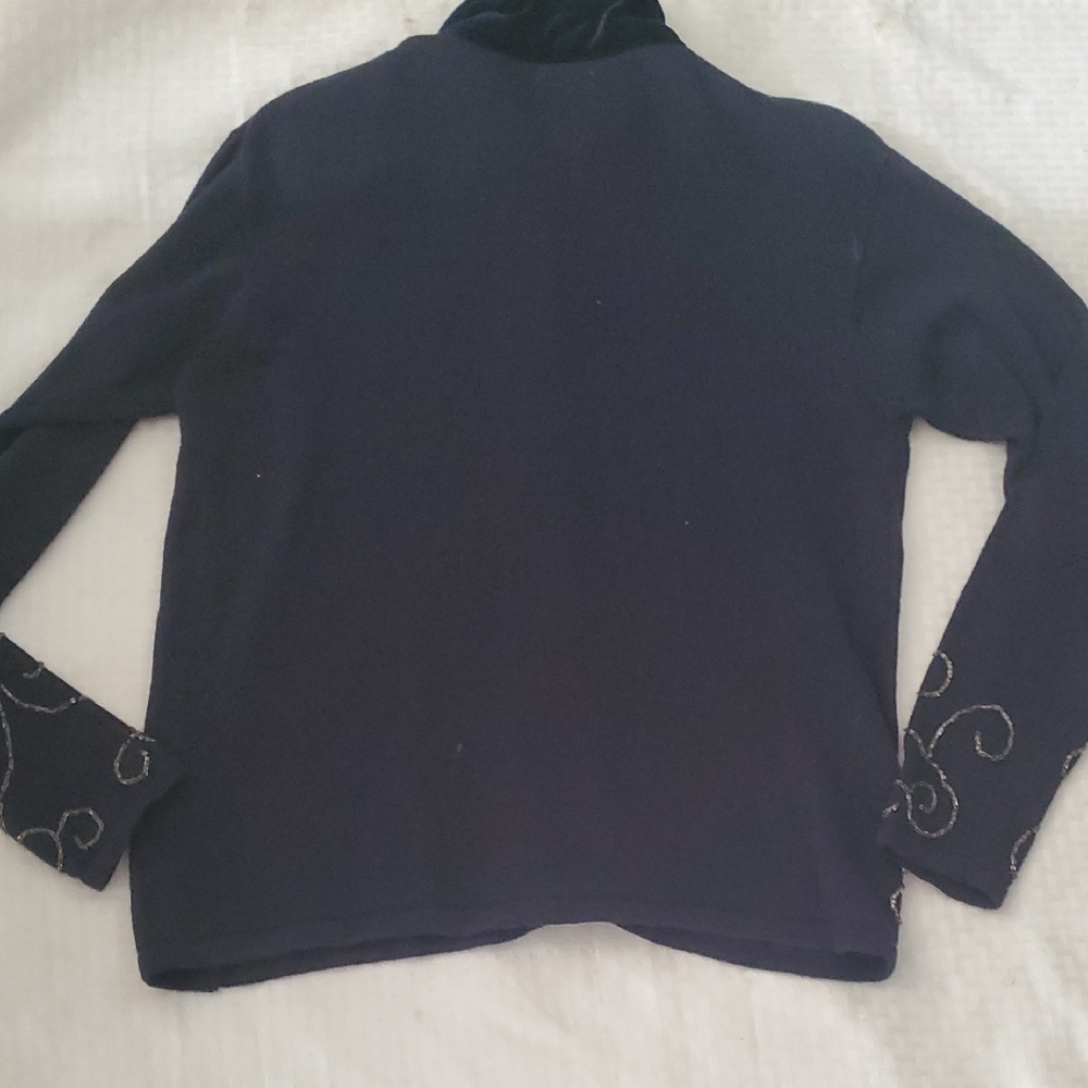 Embellished Navy Women's Cardigan with Velvet Collar - Picture 8 of 12